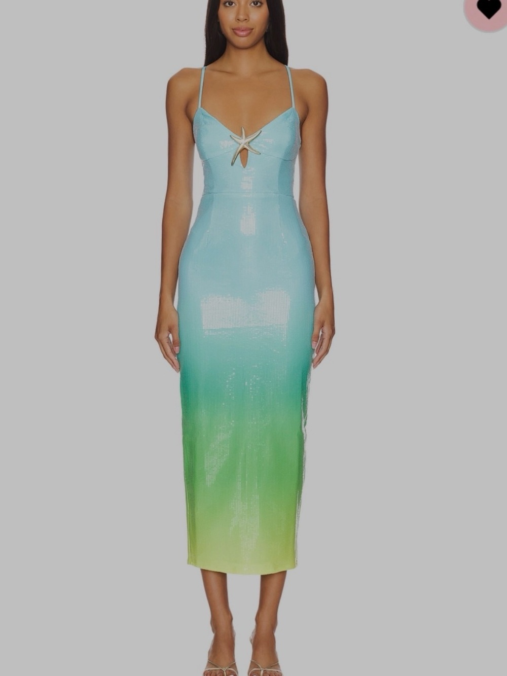 Ombre Star-Cutout Spaghetti-Strap Midi Dress in Aqua to Lime - Benito dress